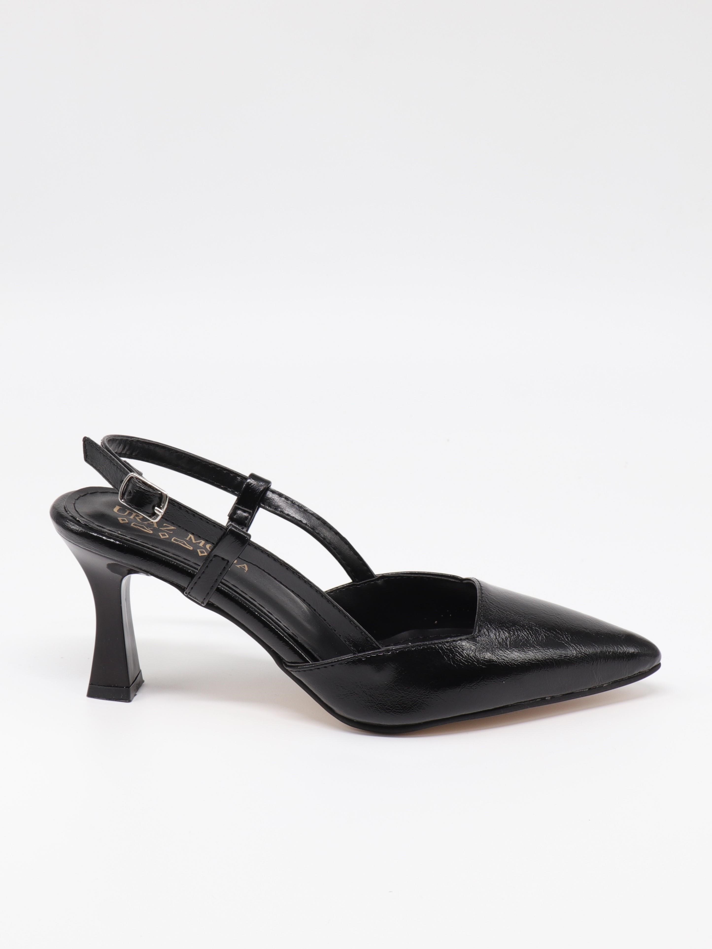Nesil Shoes Uraz 050 Siyah Krşk Rugan Arkası Açık Topuklu Kadın Ayakkabı