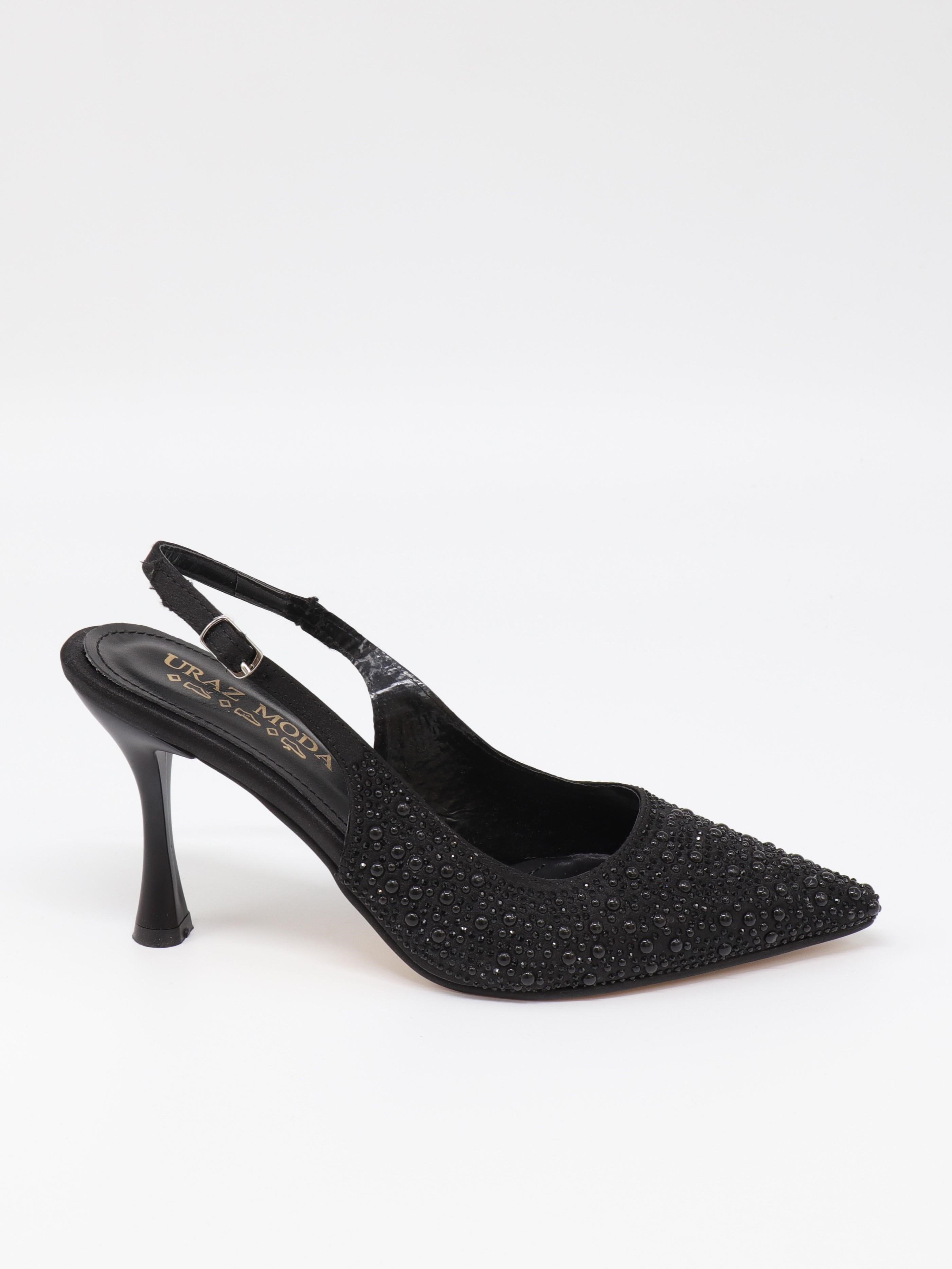 Nesil Shoes Uraz 760 Siyah Taşlı Topuklu Kadın Sandalet
