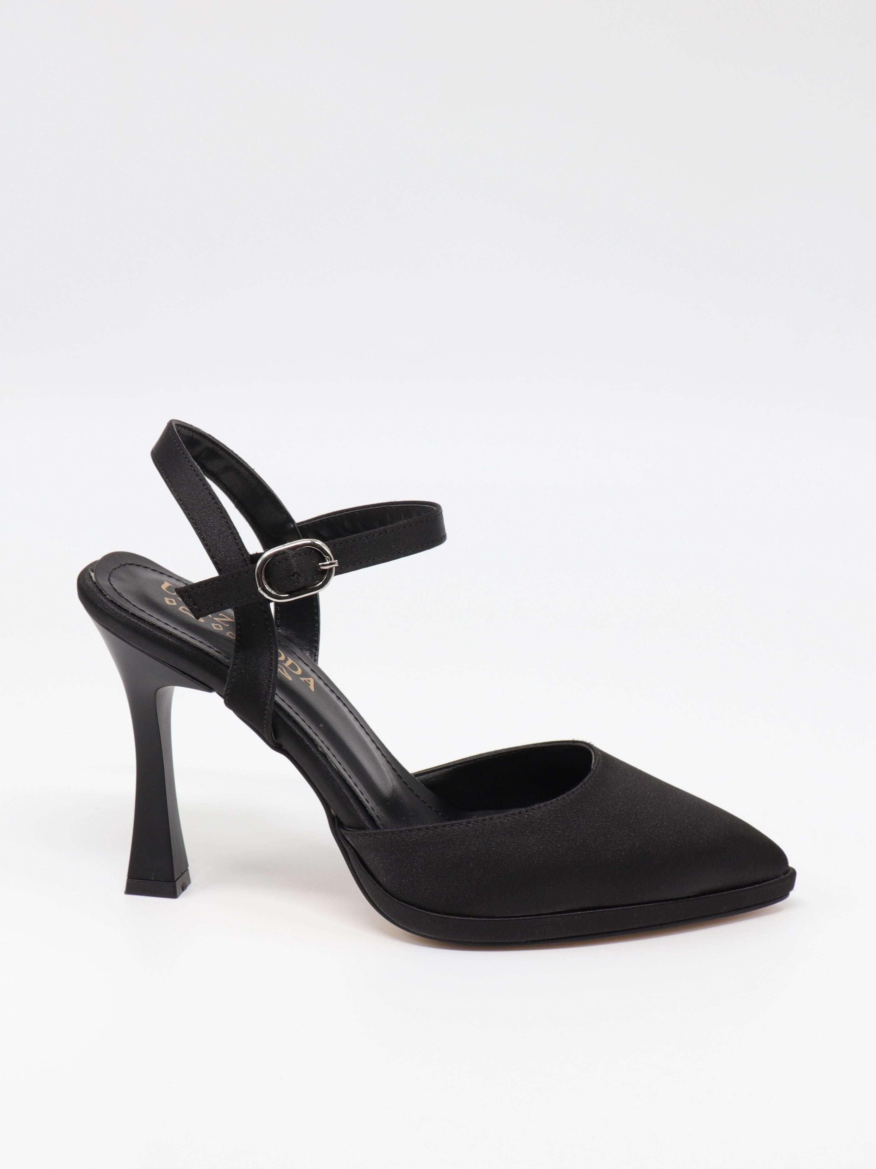 Nesil Shoes Uraz 775 Siyah Saten Arkası Açık Topuklu Kadın Ayakkabı