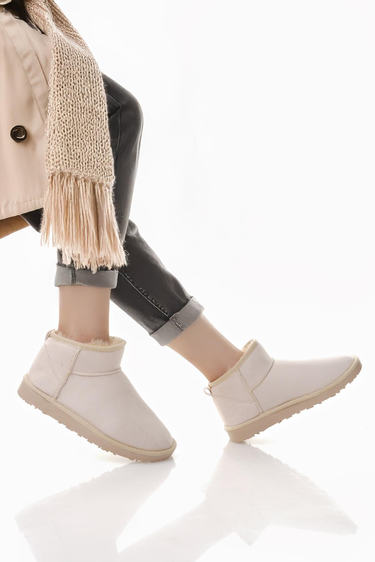 Nesil Shoes Ypr 7391 Bej Süet İçi Kürklü Su İtici Kadın Bot
