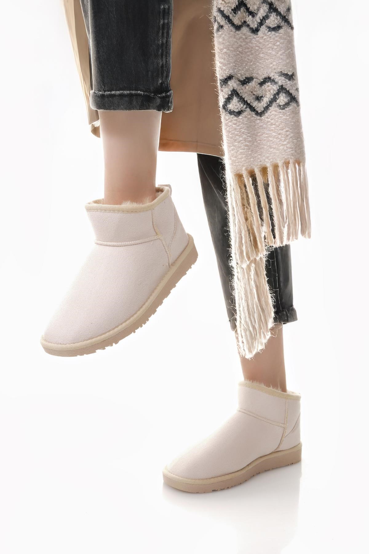 Nesil Shoes Ypr 7391 Bej Süet İçi Kürklü Su İtici Kadın Bot