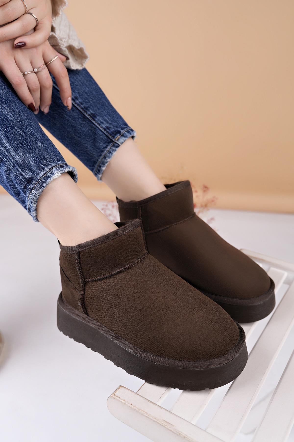 Nesil Shoes Ypr 8391 Kahve Süet İçi Kürklü Su İtici Kadın Bot