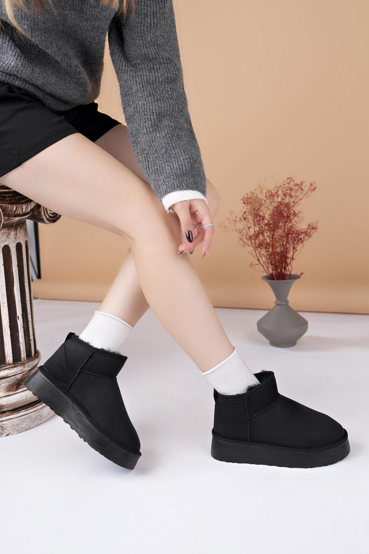 Nesil Shoes Ypr 8391 Siyah Süet İçi Kürklü Su İtici Kadın Bot