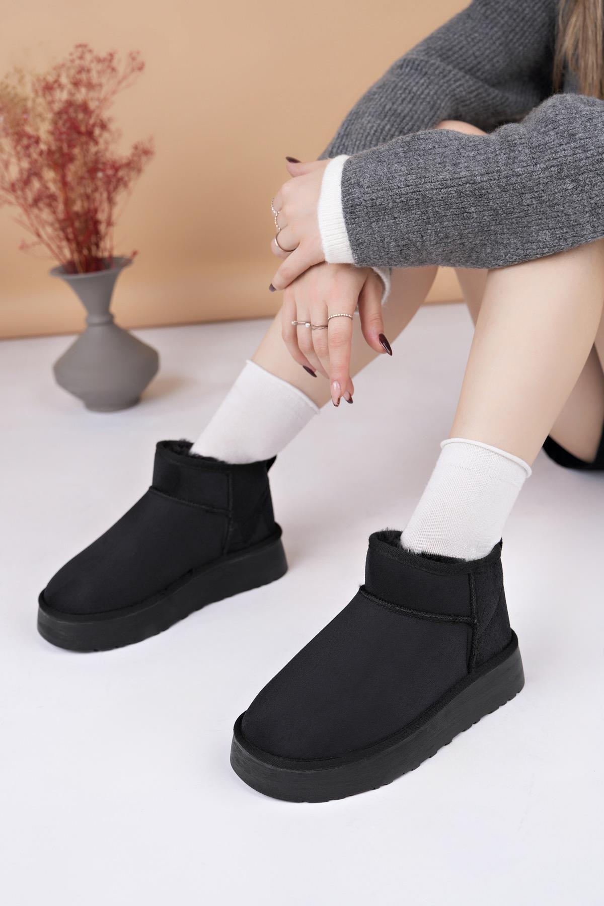 Nesil Shoes Ypr 8391 Siyah Süet İçi Kürklü Su İtici Kadın Bot