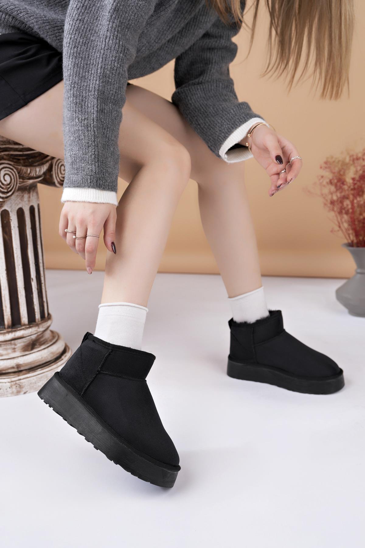 Nesil Shoes Ypr 8391 Siyah Süet İçi Kürklü Su İtici Kadın Bot