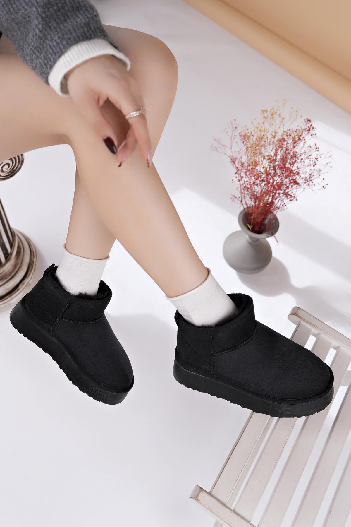 Nesil Shoes Ypr 8391 Siyah Süet İçi Kürklü Su İtici Kadın Bot