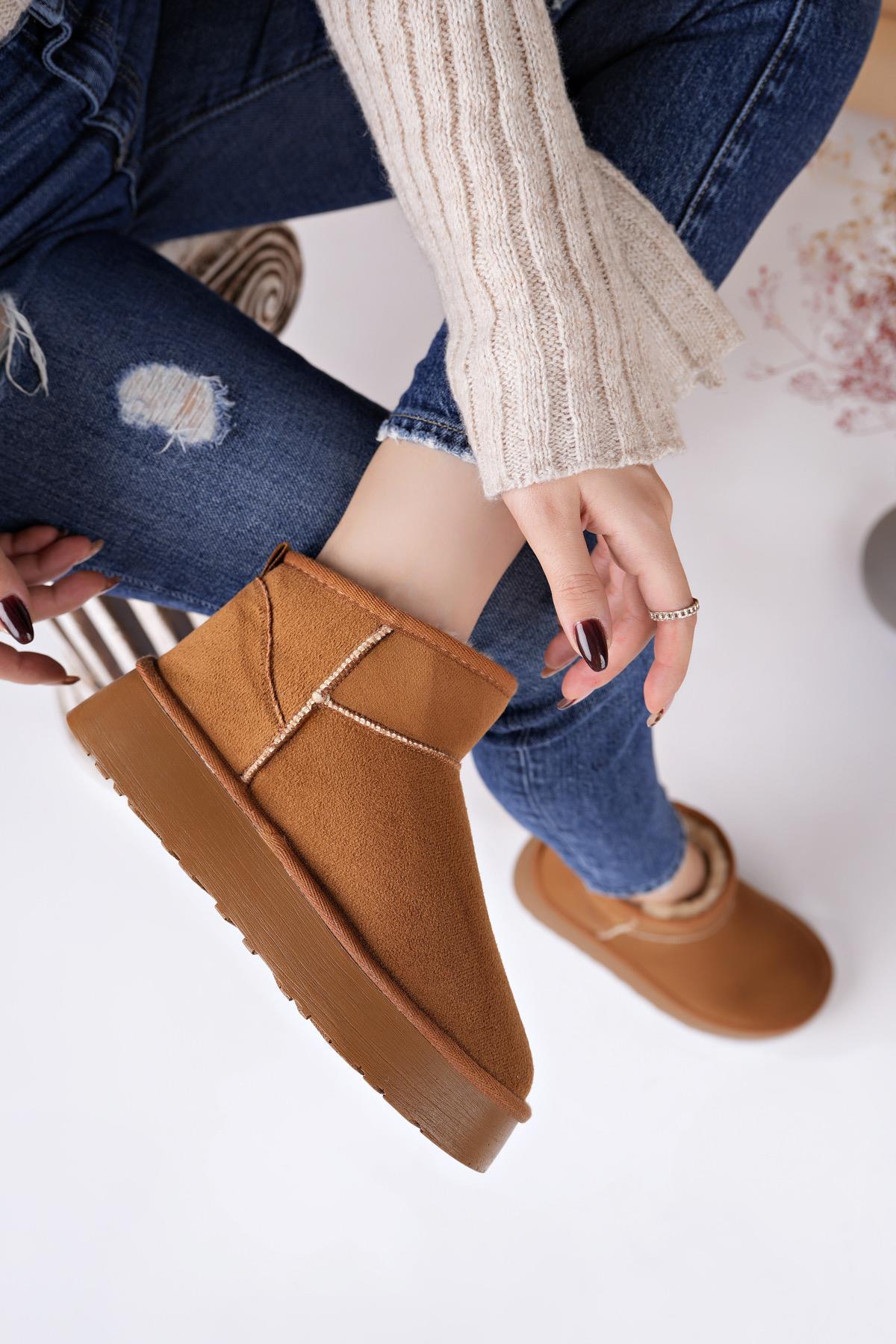 Nesil Shoes Ypr 8391 Taba Süet İçi Kürklü Su İtici Kadın Bot