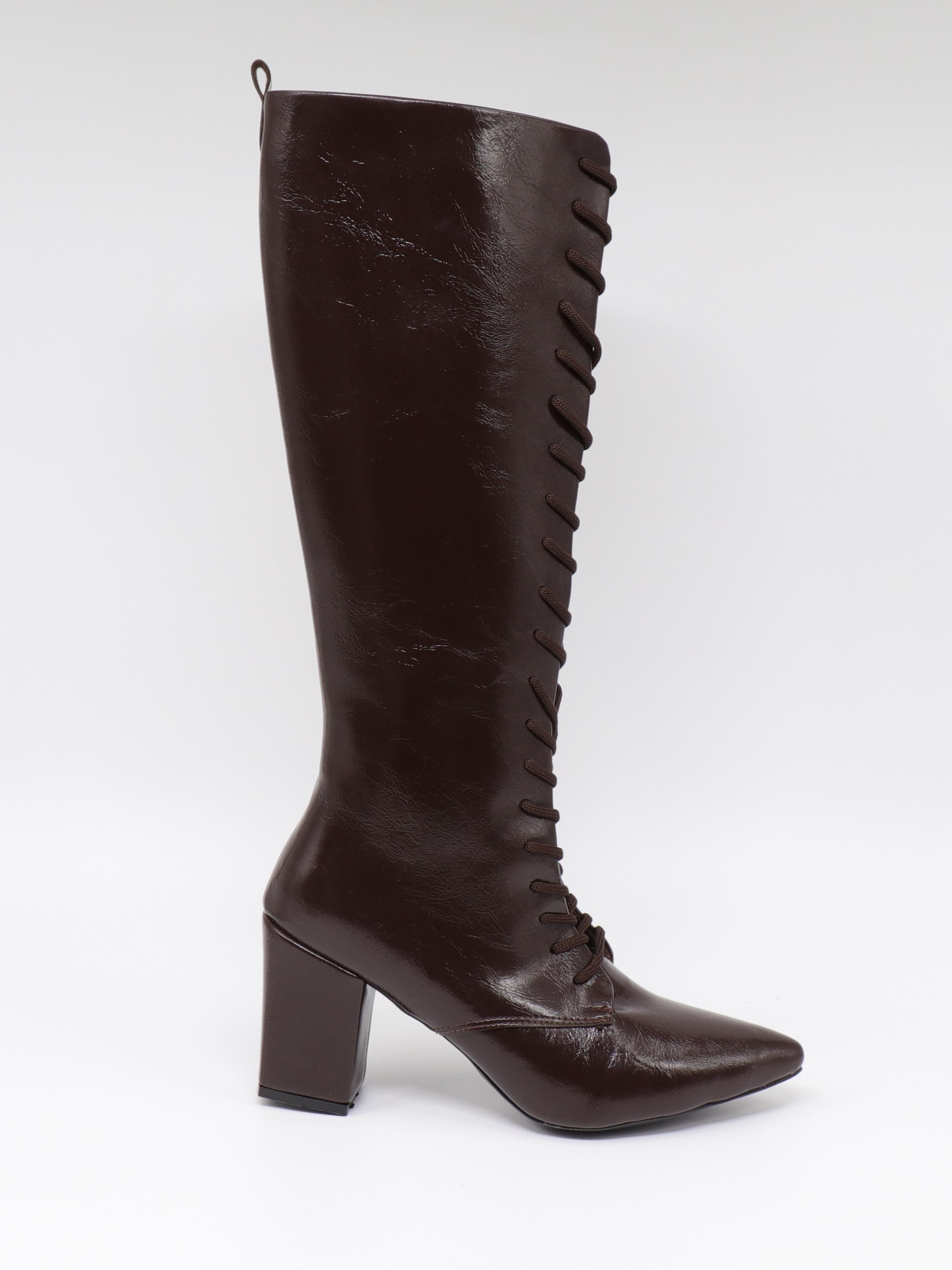 Nesil Shoes Pres 1113 Kahve Krşk Rugan Topuklu Kadın Çizme
