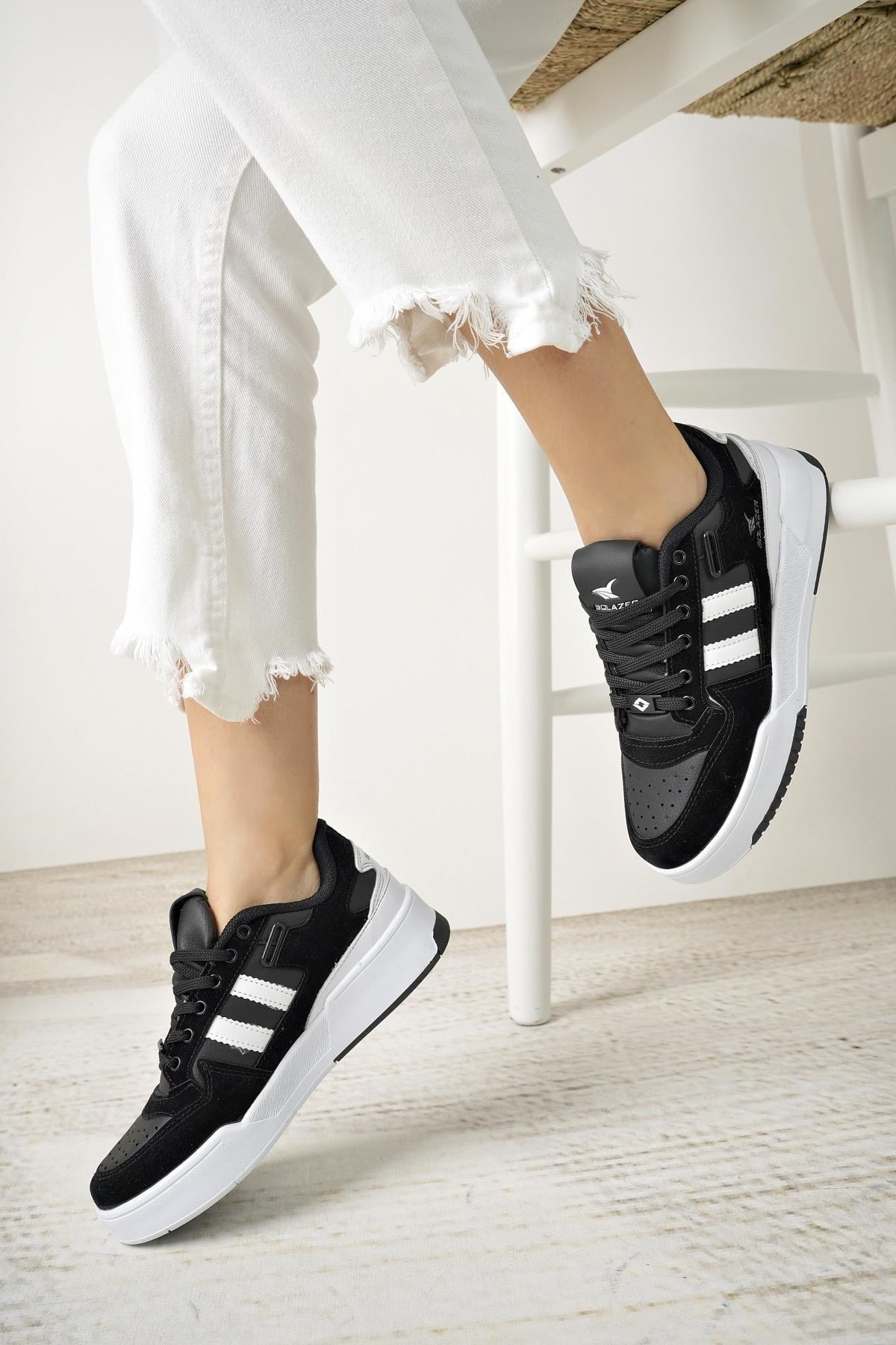 Solazer 020 Siyah Beyaz Anatomik Memory Foam Kadın Sneakers