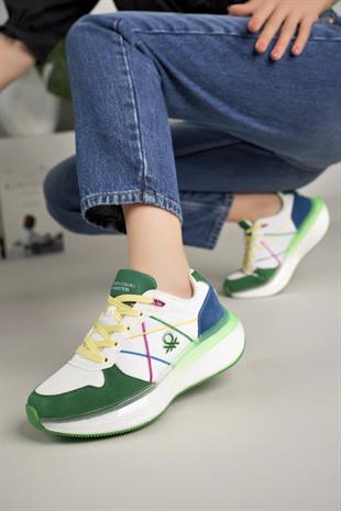 Benetton 10044 Beyaz Yeşil  Memory Foam Kadın Sneakers