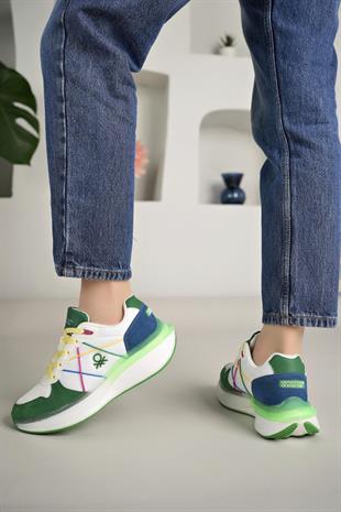 Benetton 10044 Beyaz Yeşil  Memory Foam Kadın Sneakers