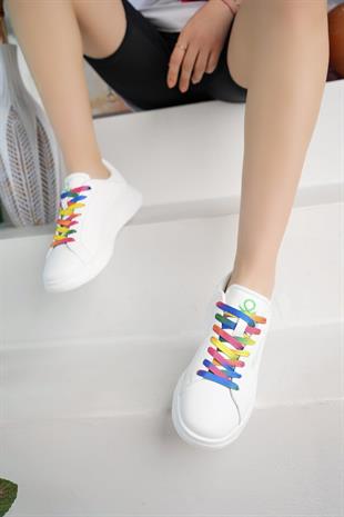 Benetton 10061 Beyaz Renkli Bağcıklı Kadın Sneakers