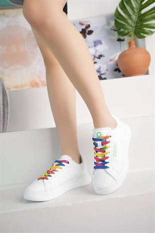 Benetton 10061 Beyaz Renkli Bağcıklı Kadın Sneakers