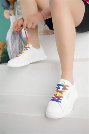 Benetton 10061 Beyaz Renkli Bağcıklı Kadın Sneakers