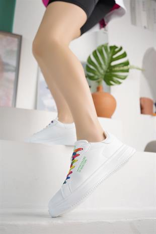 Benetton 10061 Beyaz Renkli Bağcıklı Kadın Sneakers