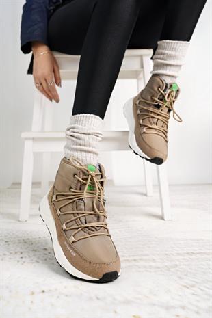 Benetton 11156 Bej Su Geçirmez Kürklü Kadın Spor Bot