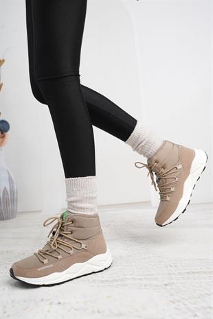 Benetton 11156 Bej Su Geçirmez Kürklü Kadın Spor Bot