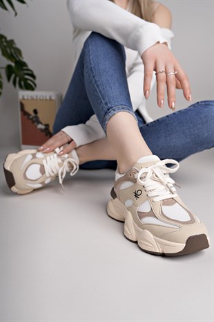 Benetton 11566 Bej Memory Foam Kadın Sneakers