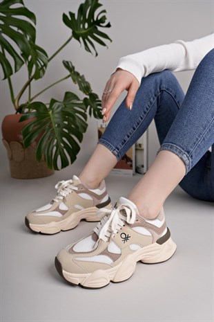 Benetton 11566 Bej Memory Foam Kadın Sneakers