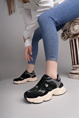 Benetton 11566 Siyah Füme Memory Foam Kadın Sneakers