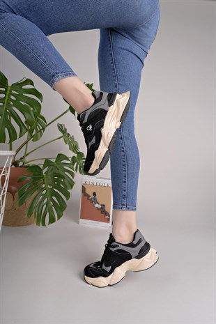 Benetton 11566 Siyah Füme Memory Foam Kadın Sneakers
