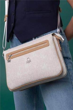Benetton 1276 Bej A.Camel Baskılı Çarpraz Bayan Çanta