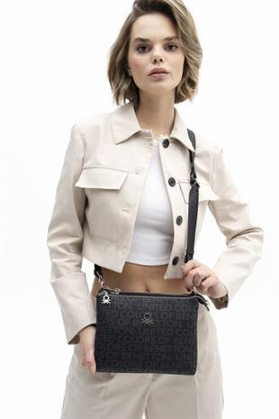 Benetton 1283 Siyah Baskılı Çarpraz Bayan Çanta