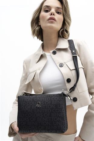 Benetton 1283 Siyah Baskılı Çarpraz Bayan Çanta