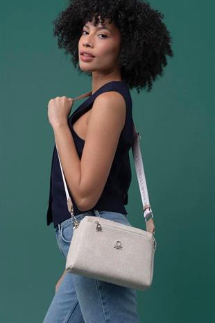 Benetton 1288 Bej Baskılı Çarpraz Bayan Çanta