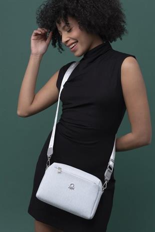 Benetton 1288 Beyaz A.Gri Baskılı Çarpraz Bayan Çanta