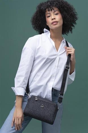 Benetton 1288 Siyah Baskılı Çarpraz Bayan Çanta