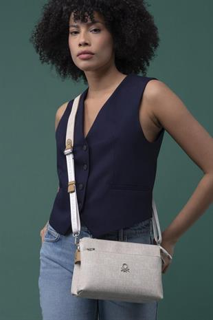 Benetton 1295 Bej A.Camel Baskılı Çarpraz Bayan Çanta