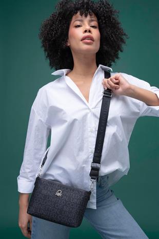 Benetton 1333 Siyah Baskılı Çarpraz Bayan Çanta