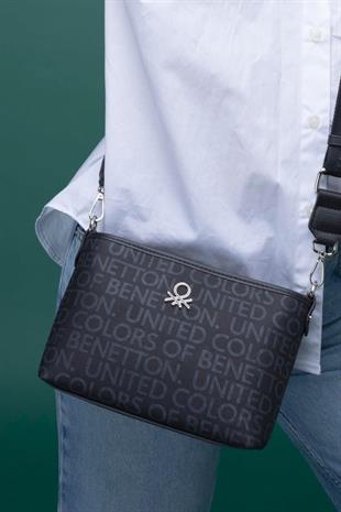 Benetton 1333 Siyah Baskılı Çarpraz Bayan Çanta