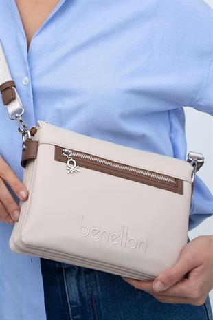 Benetton 1361 Bej Kahve Baskılı Çarpraz Bayan Çanta