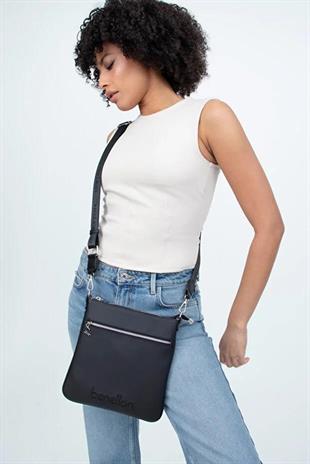 Benetton 1363 Siyah Baskılı Çarpraz Bayan Çanta