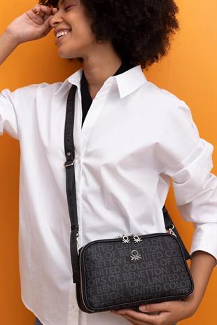 Benetton 1378 Siyah Baskılı Çarpraz Bayan Çanta