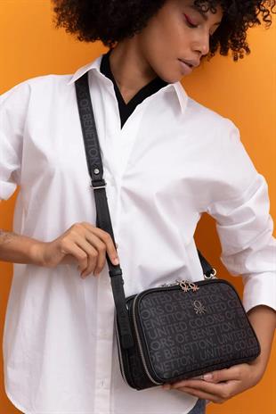 Benetton 1378 Siyah Baskılı Çarpraz Bayan Çanta