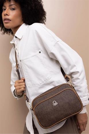 Benetton 1381 Kahve Taba Baskılı Çarpraz Bayan Çanta