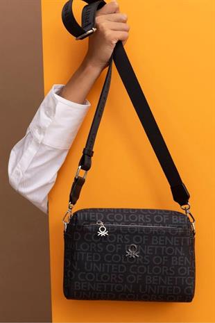 Benetton 1381 Siyah Baskılı Çarpraz Bayan Çanta