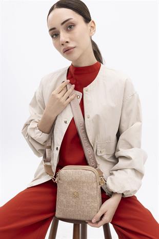 Benetton 1402 Camel Baskılı Çarpraz Bayan Çanta