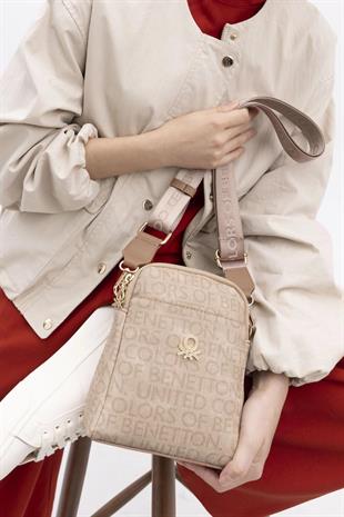 Benetton 1402 Camel Baskılı Çarpraz Bayan Çanta