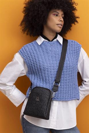 Benetton 1402 Siyah Baskılı Çarpraz Bayan Çanta