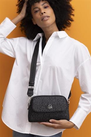 Benetton 1403 Siyah Baskılı Çarpraz Bayan Çanta