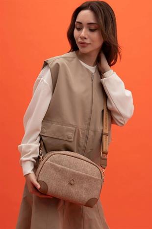 Benetton 1406 Camel Baskılı Çarpraz Bayan Çanta