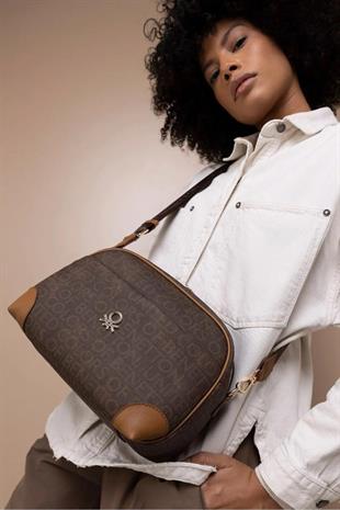 Benetton 1406 Kahve Taba Baskılı Çarpraz Bayan Çanta