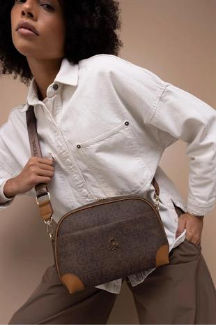 Benetton 1406 Kahve Taba Baskılı Çarpraz Bayan Çanta