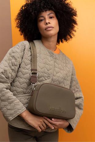 Benetton 1435 Haki Kahve Baskılı Çarpraz Bayan Çanta