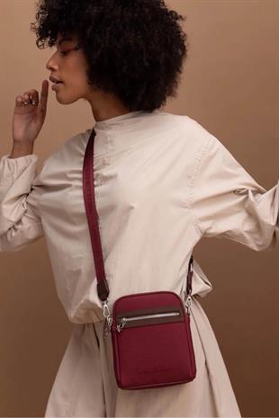 Benetton 1440 Bordo Kahve Baskılı Çarpraz Bayan Çanta