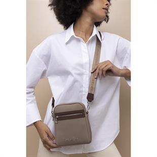 Benetton 1440 Vizon Kahve Baskılı Çarpraz Bayan Çanta